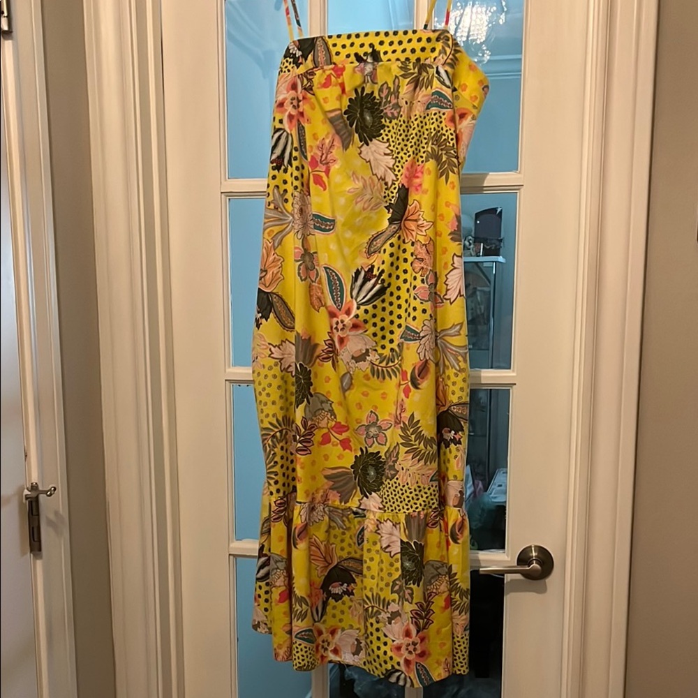 🌻Loft,Maxi Vibrant Yellow Floral Sundress. Never worn☀️sz12. Soft rayon cotton🌺